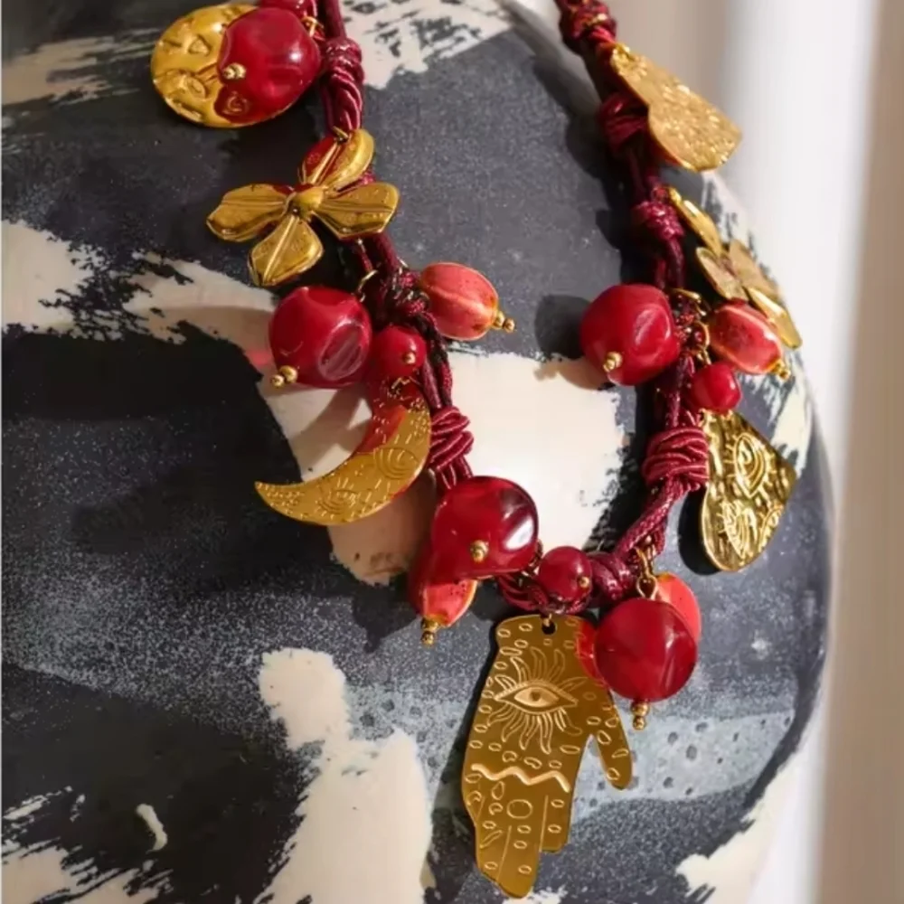 Free Pwople Desert Bloom Cord Necklace | Hamsa Evil Eye Moon | NWOT